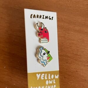 Yellow owl workshop mismatch art earrings